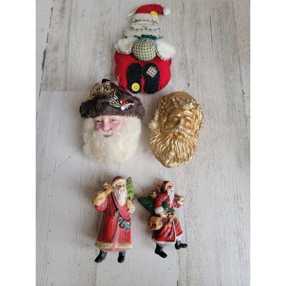 Santa Claus face Golden variety toy bag ornament set Xmas rustic - Picture 1 of 12